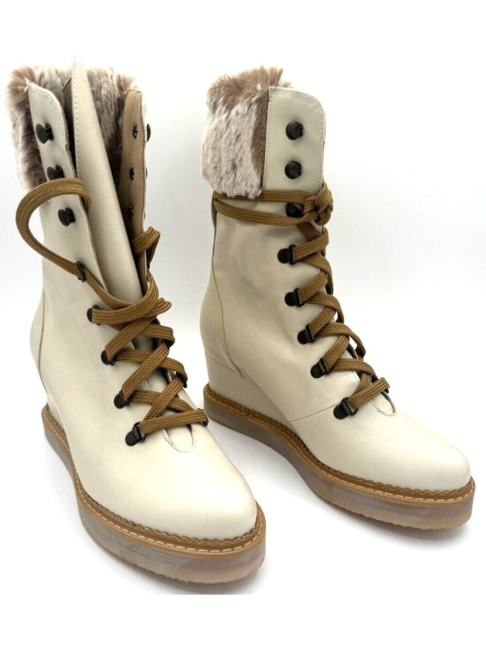 New Bhava Ivory Wedge Womens Boots In Box - (Size 37 / 6.5 US)